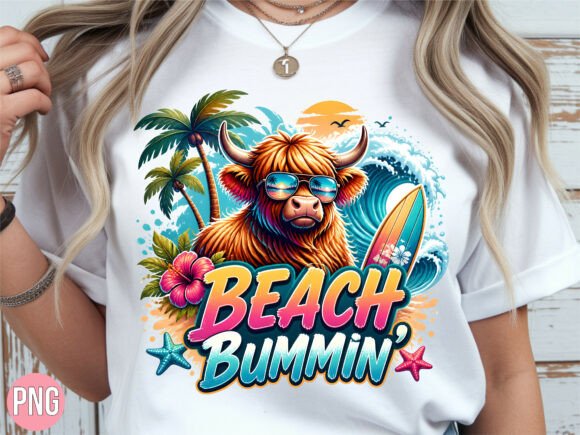 Beach Bummin Cow PNG Shirt Design