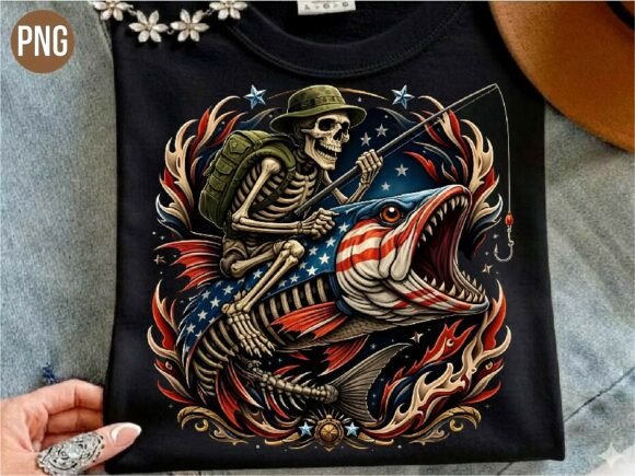 Elevating Print-on-Demand with the Patriotic Skeleton Fishing USA PNG Shirt Design