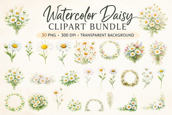 Enhancing Your Creative Projects with a 30 Watercolor Daisy Clipart Bundle