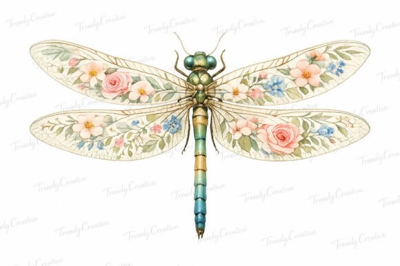 Floral Dragonfly Watercolor PNG for Elegant Designs
