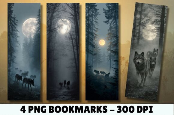 Foggy Winter Night Wolf Pack Bookmark: Elevate Your Reading Experience with High-Quality Digital Art