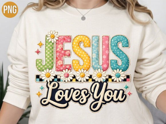 Jesus Loves You Retro Floral PNG Shirt Design: A Creative Asset for Faith-Based Merchandise
