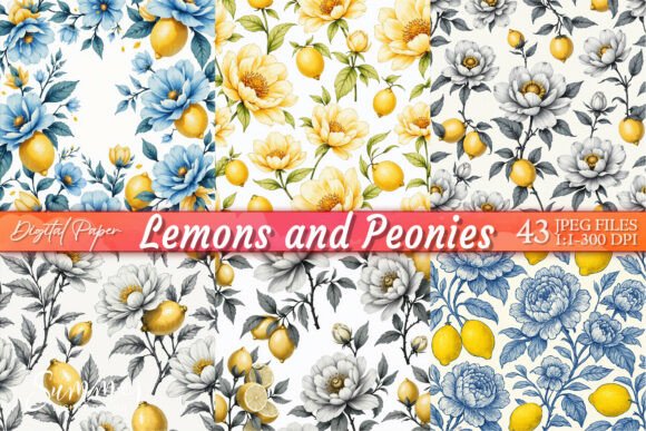 Lemons and Peonies Digital Paper Pack