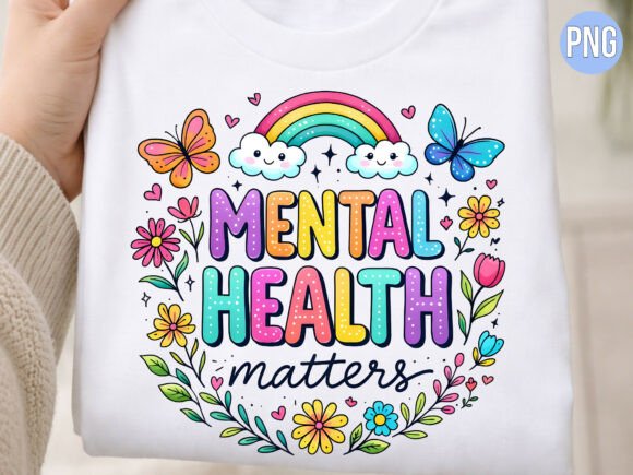 Mental Health Matters Floral Rainbow PNG