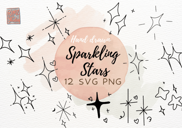 Sparkling Stars Set SVG PNG: Elevate Your Designs with Whimsical Hand-Drawn Charm