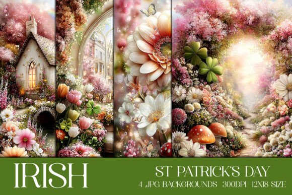 St Patrick’s Day Irish Backgrounds, S2: Elevating Your Creative Projects with Elegant Floral Designs