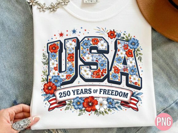 USA 250th Liberty Floral PNG Shirt Design